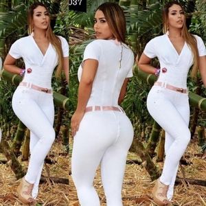 🇨🇴JEANS COLOMBIANOS, Butt Lifter Sexy Women White Jumpsuit